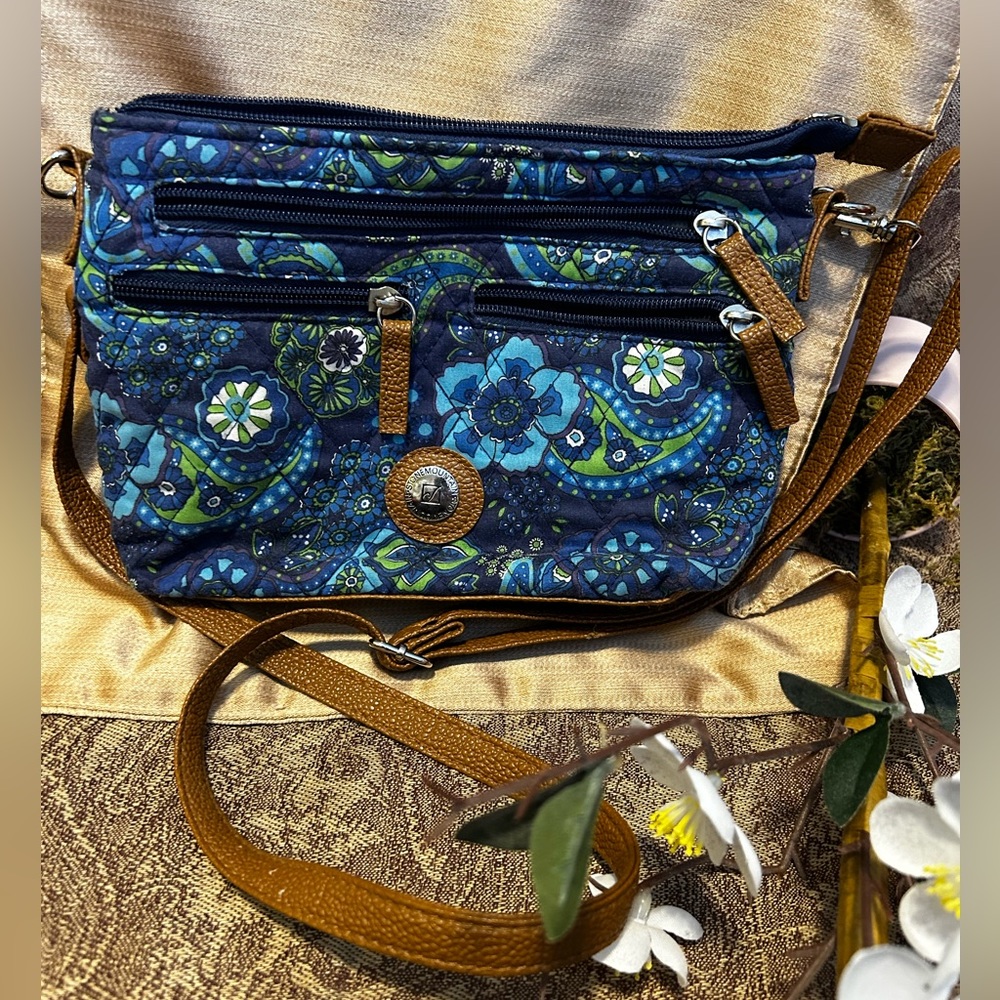 Stone Mountain Blue Paisley crossbody purse with adjustable straps